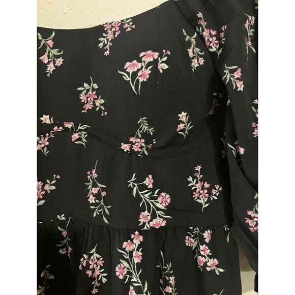 Inspired Heart Mini Dress Womens Size L Black Pink Floral - Picture 11 of 16